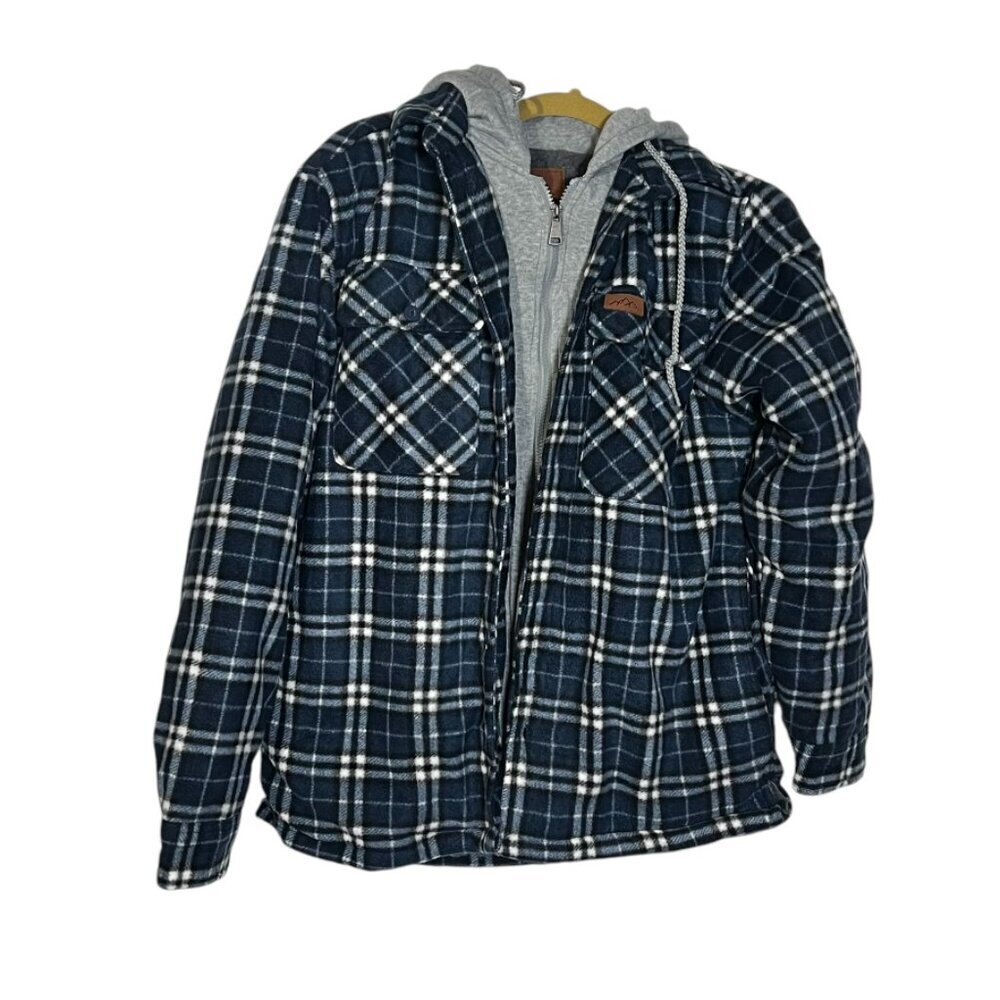 Mountain Ridge Flannel Hoodie Blue White Gray Size Small
